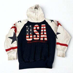 Hoodie Men’s Small USA Washington DC Flag Stars Stripes Patriotic Vintage Stains